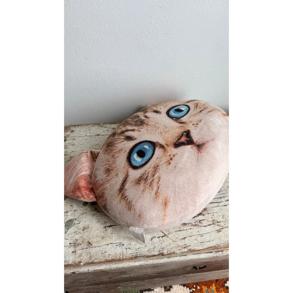 Realistic Cat Head Plush Pillow Brown Tabby Blue Eyes 3D Photo Print 12